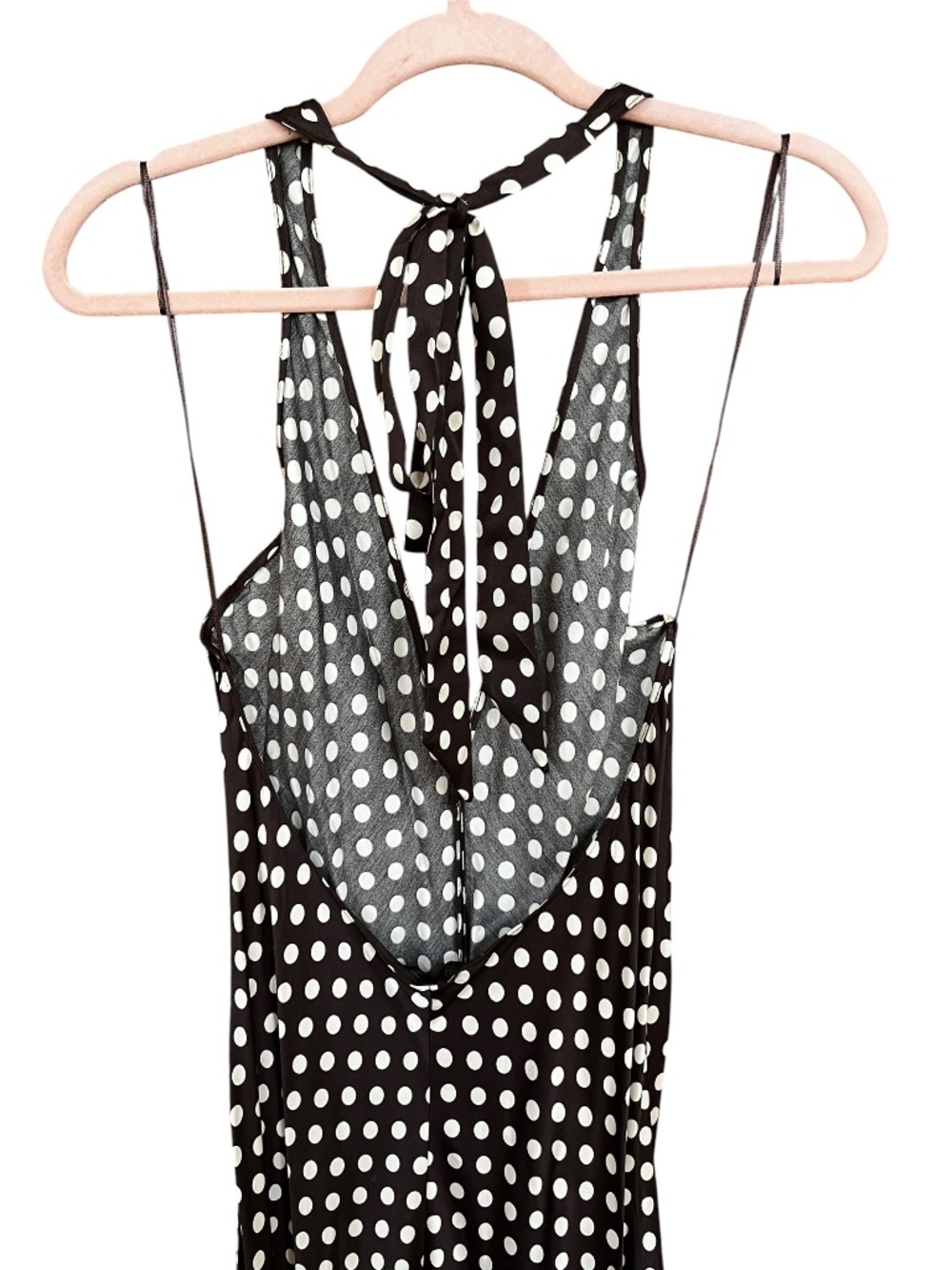 NWT ZARA ZW COLLECTION Brown Polka Dot Satin Halter V-Neck Maxi Dress SZ M - Picture 6 of 9